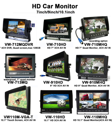 7 inci AHD LCD Screen 4-Channel Quad SD Card AHD Kendaraan LCD Monitor Mobil Dengan Kamera 1080P