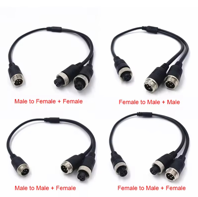 Adaptor Kabel M12 4Pin untuk Konektor Kamera CCTV Kabel pemisah Y Wanita ke Pria / Wanita