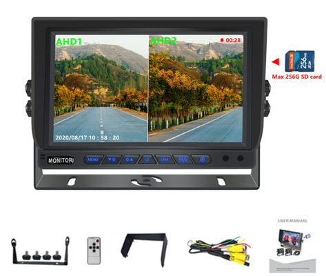 9 Inch 1080P Quad Car Monitor Dengan DVR Fungsi Dukungan 256G SD Card Video Recording