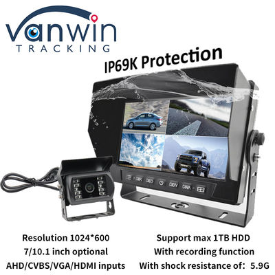 IP69K 7 / 10.1 Inch Waterproof AHD Quad TFT Car Monitor Display Untuk Kendaraan Universal