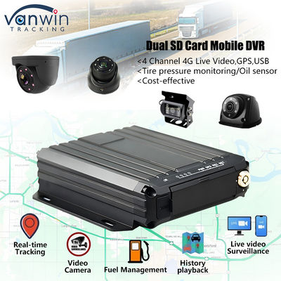 4CH 1080P Dual SD Card Mobile DVR Dukungan Sensor Minyak 4G Real Time Video Monitoring GPS Tracker