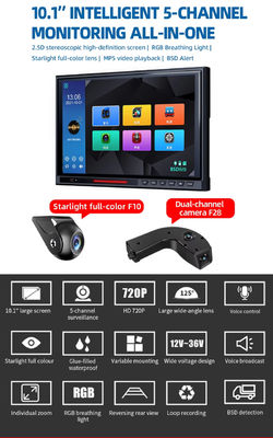 10.1" Touch Screen IPS BSD 5CH Split Car Rear View Monitor DVR AHD 1080P Reverse Parking Backup Camera Kit Untuk Truk Bus RV