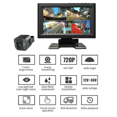 Sistem BSD 4 Saluran AI Car Video Recorder 7 Inch Touchscreen Blind Spot Detection dan Kamera Tampilan Belakang untuk Tugas Berat