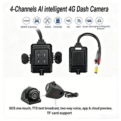24V 4CH AI Dash Cam Kit Kamera Keamanan Kendaraan DVR dengan DMS ADAS BSD Kamera Sisi untuk Truk / Bus