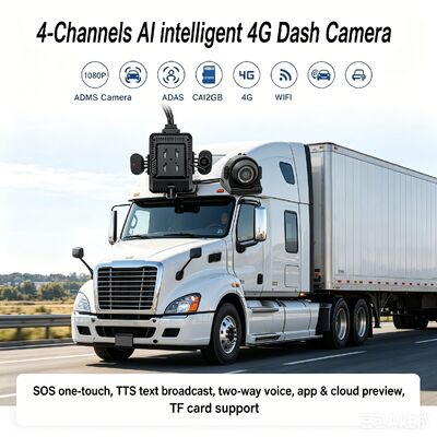 24V 4CH AI Dash Cam Kit Kamera Keamanan Kendaraan DVR dengan DMS ADAS BSD Kamera Sisi untuk Truk / Bus