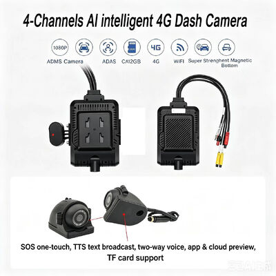 Front dan Rear Dash Cam 4CH ADAS DMS Auto Video Recorder Dengan 4G GPS WIFI Kamera Magnetik untuk Truk