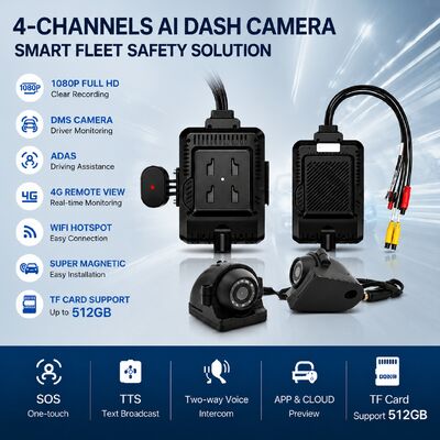 Front dan Rear Dash Cam 4CH ADAS DMS Auto Video Recorder Dengan 4G GPS WIFI Kamera Magnetik untuk Truk