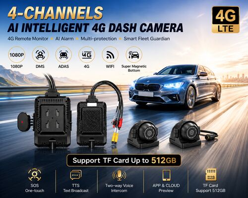 Front dan Rear Dash Cam 4CH ADAS DMS Auto Video Recorder Dengan 4G GPS WIFI Kamera Magnetik untuk Truk