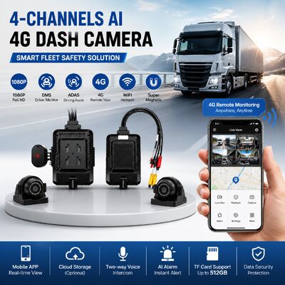 24V 4CH AI Dash Cam Kit Kamera Keamanan Kendaraan DVR dengan DMS ADAS BSD Kamera Sisi untuk Truk / Bus
