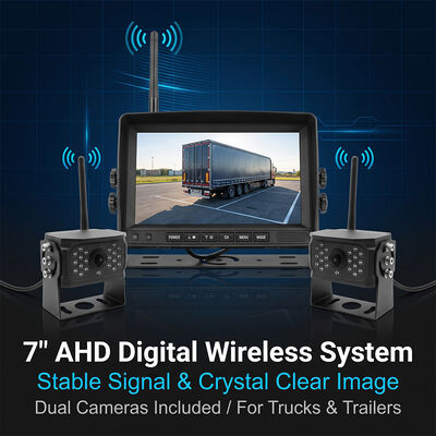 AI Blind Spot Detection Wireless RV Camera System dengan 7 "Monitor -4-Cam Quad Split Screen Heavy Duty Truck Backup Kit