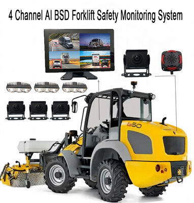 4CH AI BSD Forklift Safety Monitoring System 1080P Kamera/display dan Lampu Alarm LED/cocok untuk Mesin Berat