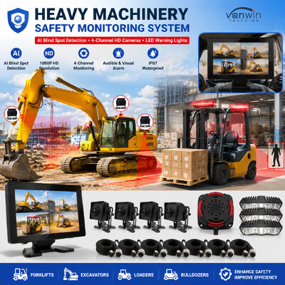 4CH AI BSD Forklift Safety Monitoring System 1080P Kamera/display dan Lampu Alarm LED/cocok untuk Mesin Berat