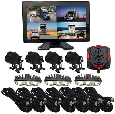 4CH AI BSD Forklift Safety Monitoring System 1080P Kamera/display dan Lampu Alarm LED/cocok untuk Mesin Berat
