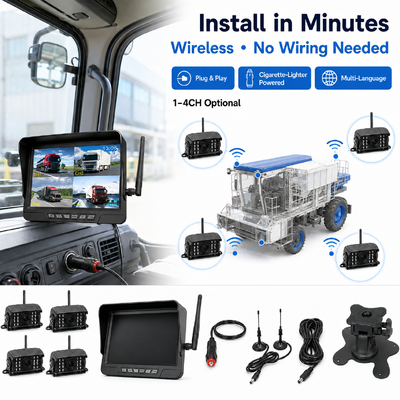 Kit Kamera Traktor Nirkabel 2 Saluran Plug-and-Play – Monitor 7" IP68 dengan Penglihatan Malam BSD dan Desain Tahan Getaran