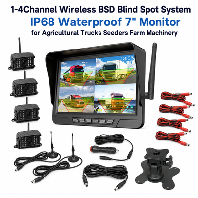 Kit Kamera Traktor Nirkabel 2 Saluran Plug-and-Play – Monitor 7" IP68 dengan Penglihatan Malam BSD dan Desain Tahan Getaran
