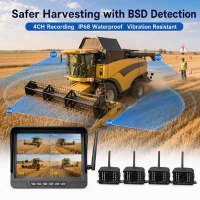 Kit Kamera Traktor Nirkabel 2 Saluran Plug-and-Play – Monitor 7" IP68 dengan Penglihatan Malam BSD dan Desain Tahan Getaran
