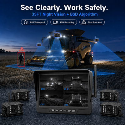 Kit Kamera Traktor Nirkabel 2 Saluran Plug-and-Play – Monitor 7" IP68 dengan Penglihatan Malam BSD dan Desain Tahan Getaran