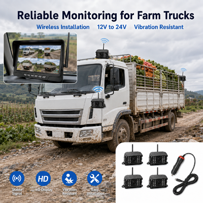Kit Kamera Traktor Nirkabel 2 Saluran Plug-and-Play – Monitor 7" IP68 dengan Penglihatan Malam BSD dan Desain Tahan Getaran
