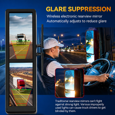 Cermin Spion Elektronik Nirkabel Layar Sentuh 15,88 Inci dengan 4 Kamera Magnetik Tenaga Surya Layar Terpisah BSD untuk Truk Berat