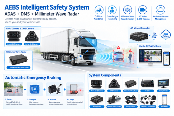 Sistem AEBS dengan Radar Gelombang Milimeter 77GHz ADAS + DMS dan Konektivitas 4G/5G untuk Telematika Armada