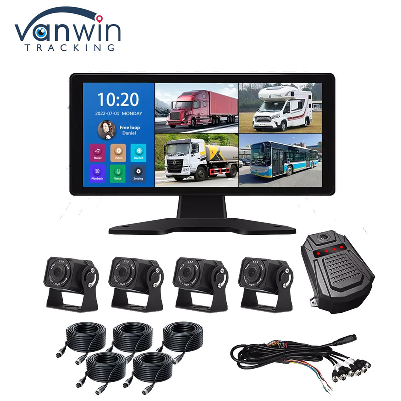 Sistem DVR Mobil AI BSD Alarm 360° 4CH 10.36 Inch Monitor Dengan Perekam untuk Truk