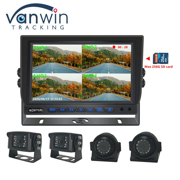 7 inci AHD LCD Screen 4-Channel Quad SD Card AHD Kendaraan LCD Monitor Mobil Dengan Kamera 1080P