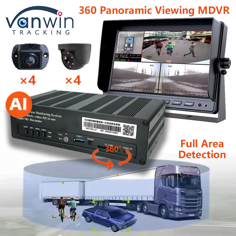 8 CH 4G 360 Panorama View MDVR Dengan AI ADAS DSM BSD Panorama View Mobil Kendaraan DVR Sistem Kamera