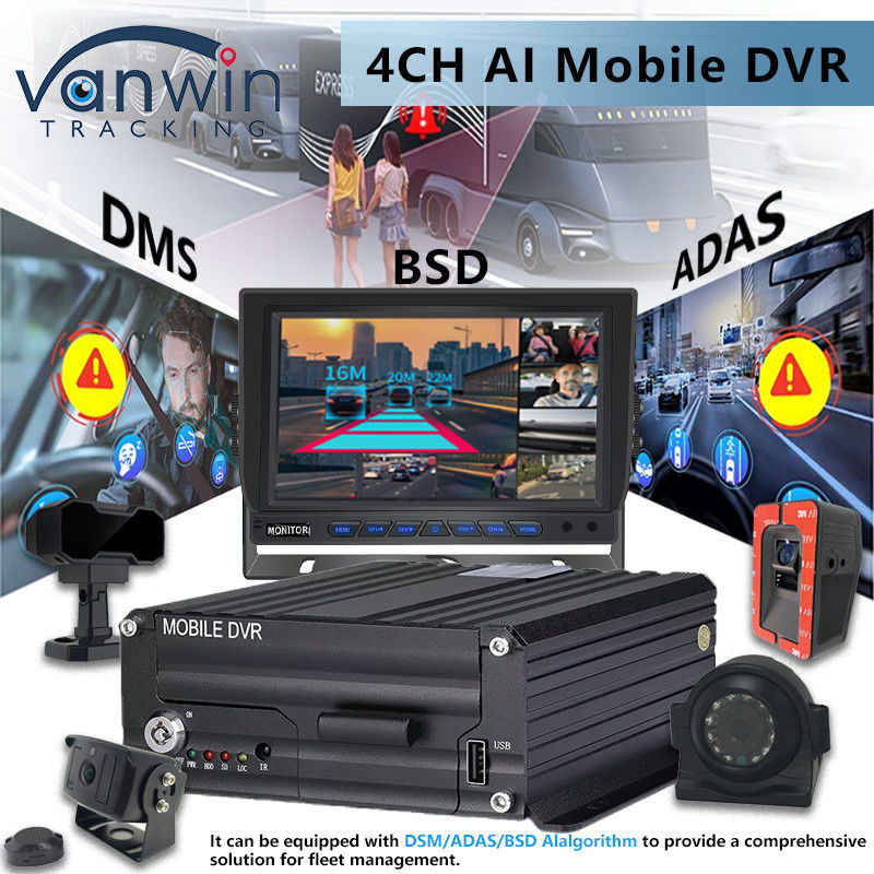 4CH 5G CMSV6 Sistem AI Mobile DVR Dengan GPS ADAS BSD DMS H.265 MDVR untuk Mobil CCTV Monitor