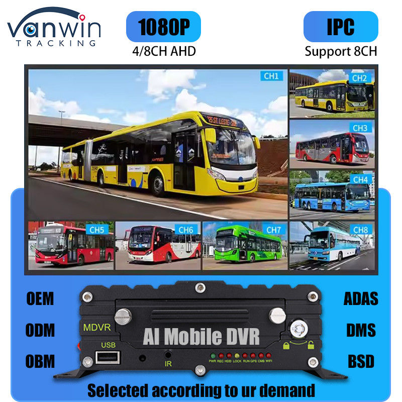 8CH AI ADAS DMS BSD Mobile DVR HDD MDVR 2TB Dukungan Platform Pelacakan Kendaraan Kendaraan DVR
