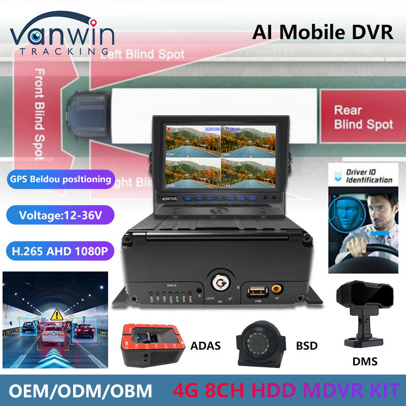 8CH AI Mobile DVR Dengan ADAS DMS BSD 4G Dan GPS Kotak Hitam Kendaraan Untuk Keamanan Kendaraan
