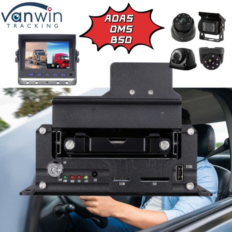 Dukungan DVR HDD 4CH profesional ADAS DMS BSD Fungsi 4G GPS Vehicle Tracker