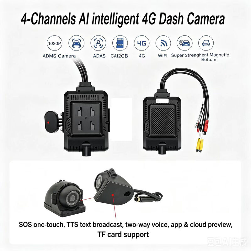 Front dan Rear Dash Cam 4CH ADAS DMS Auto Video Recorder Dengan 4G GPS WIFI Kamera Magnetik untuk Truk