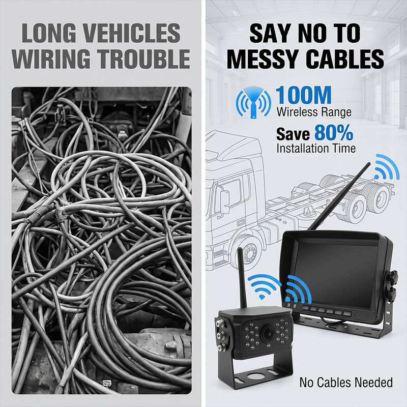 AI Blind Spot Detection Wireless RV Camera System dengan 7 "Monitor -4-Cam Quad Split Screen Heavy Duty Truck Backup Kit