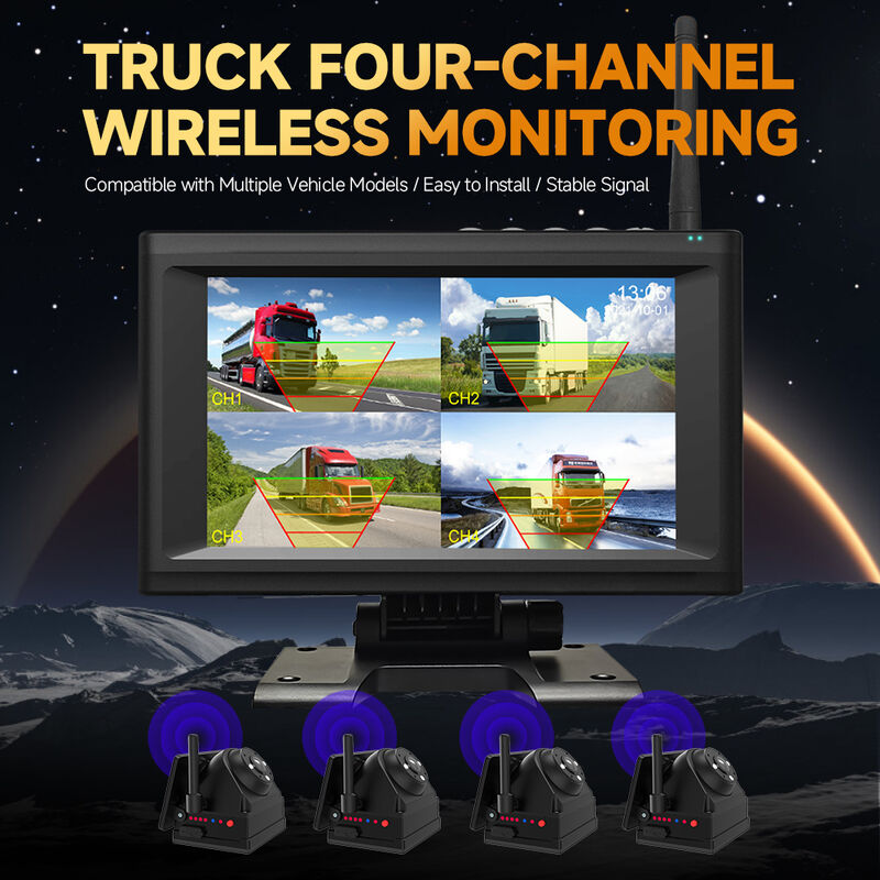 4CH 720P Dashcam Nirkabel untuk Truk, RV & Bus – Alarm BSD IPS 7", Dudukan Magnetik, Dapat Diisi Ulang, Plug-and-Play, Dapat Diperluas 1-4CH