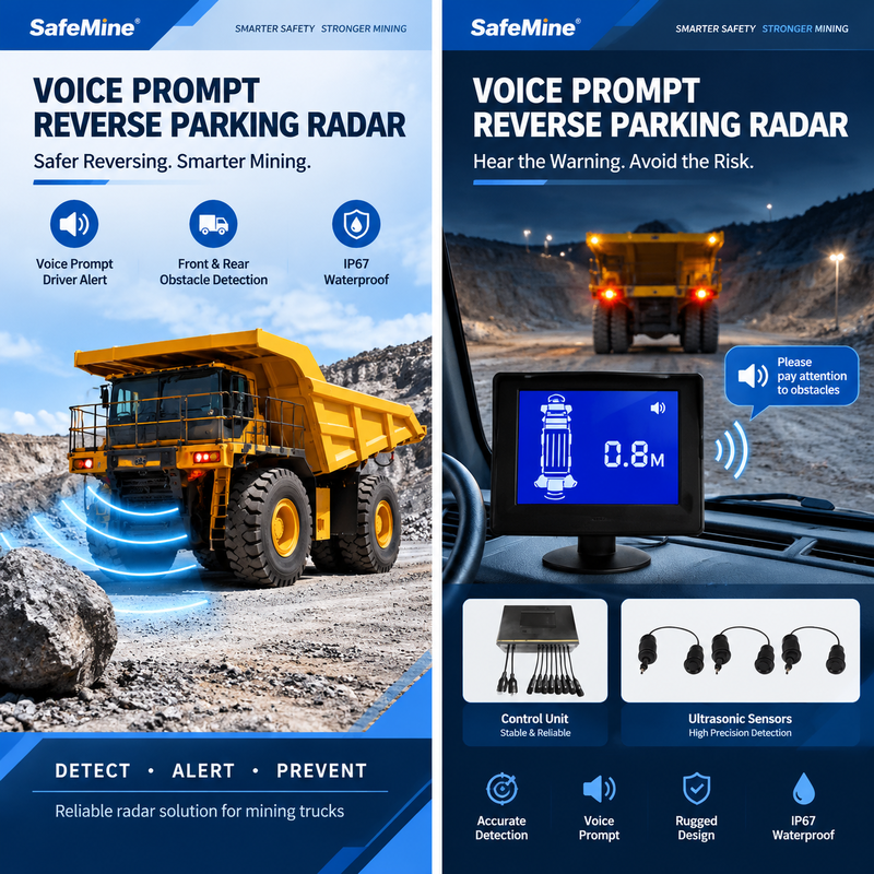 Sistem Radar Parkir Mundur Truk Tambang dengan CAN Bus, Peringatan Suara, dan 8 Sensor Ultrasonik untuk Kendaraan Berat